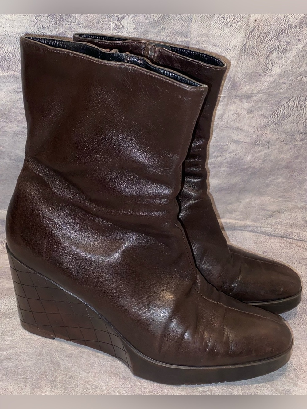 Robert Clergerie Platform Wedge Boots Chocolate Brown Leather Zipper Sock 10.5